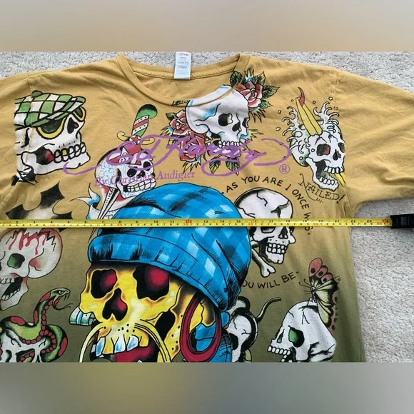 Vintage Y2K Ed Hardy Christian Audigier Men’s Size Extra Large XL AOP Skull Tee - Picture 8 of 9